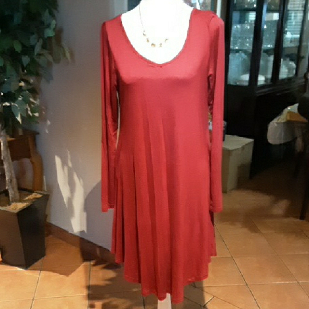 Elegant Burgundy Long Sleeve Dress  95%Rayon 5%Spandex - Picture 2 of 11